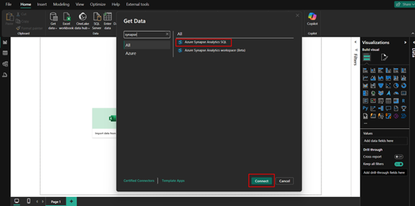 Creating a dataset in ower bi that pulls data from Azure Synapse or SQL Server view/table.