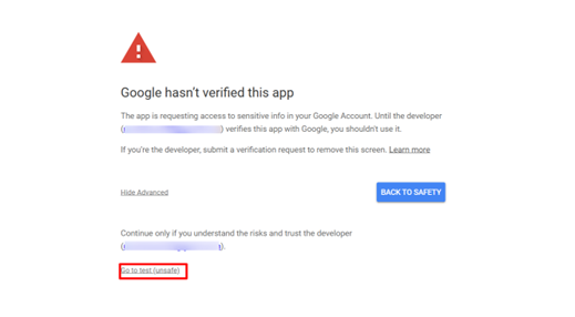 Azure Synapse/Data factory - Google Hasn't Verified This App