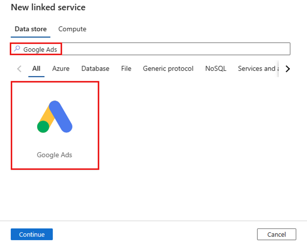 Azure Synapse/ Data Factory - New Linked Service Google Ads