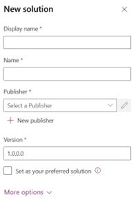 Creating a solution in power apps in the development environment